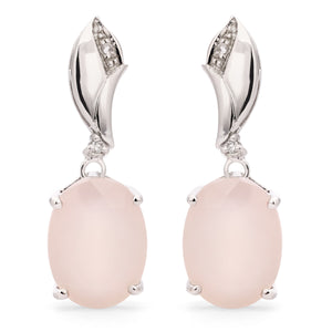 Par de Brinco em Prata 925 Com Calcedônia Rosa Oval