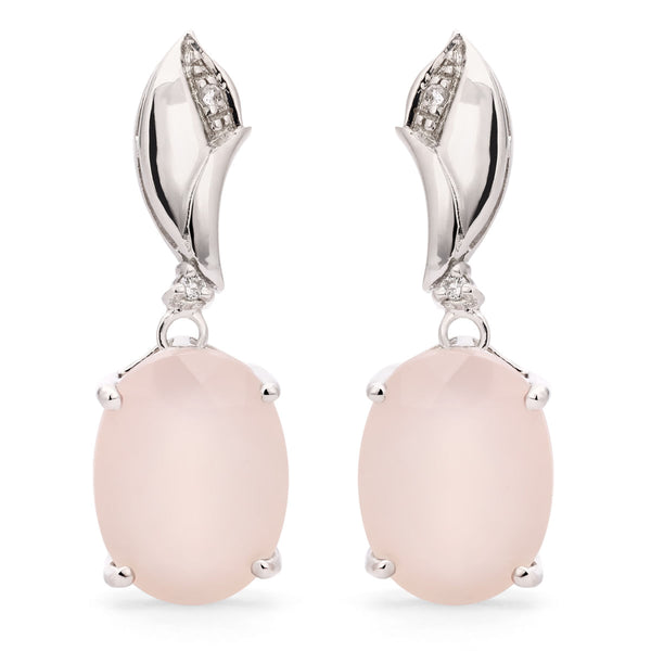 Par de Brinco em Prata 925 Com Calcedônia Rosa Oval