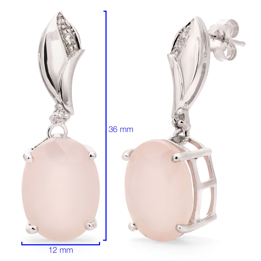 Par de Brinco em Prata 925 Com Calcedônia Rosa Oval