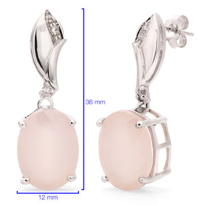 Par de Brinco em Prata 925 Com Calcedônia Rosa Oval