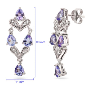 Par de Brinco de Prata com Tanzanita Gota 1,88 cts