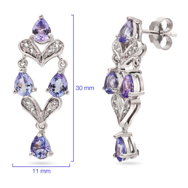 Par de Brinco de Prata com Tanzanita Gota 1,88 cts