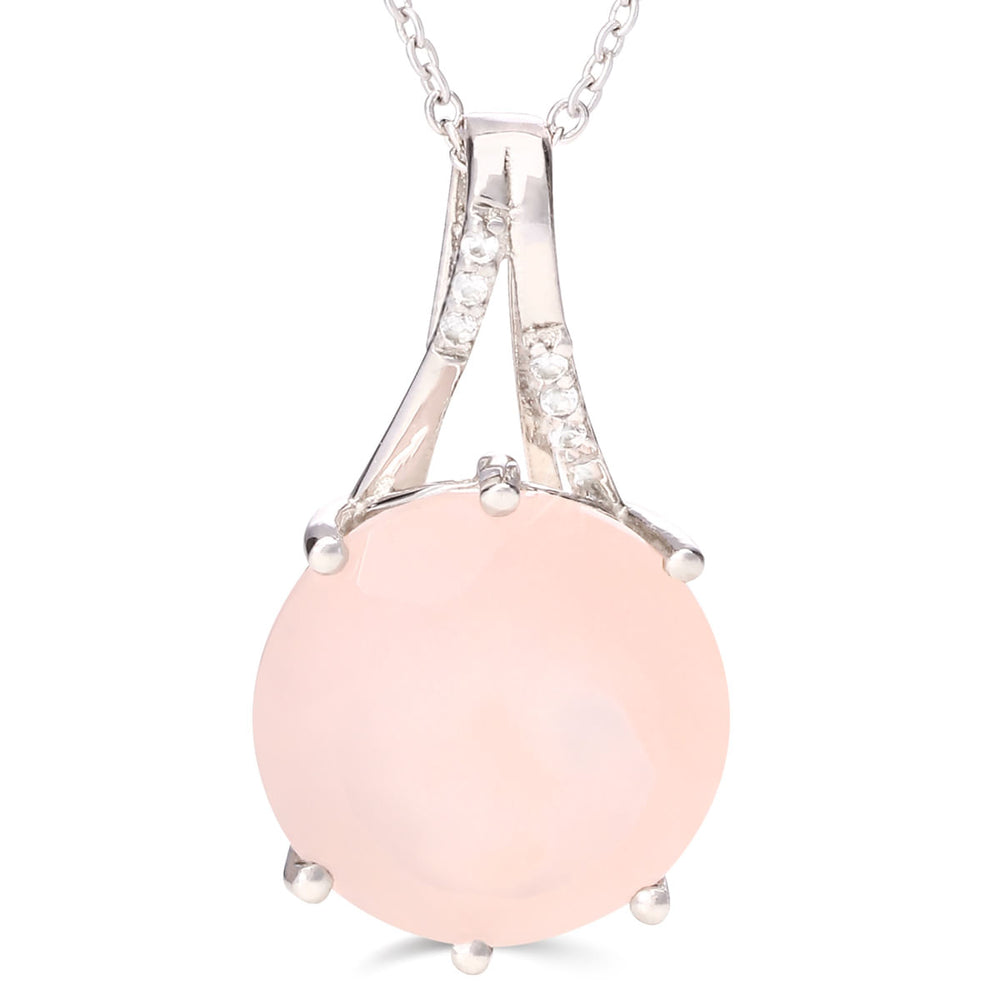 Pingente em Prata 925 Calcedônia Rosa e Topázios Brancos
