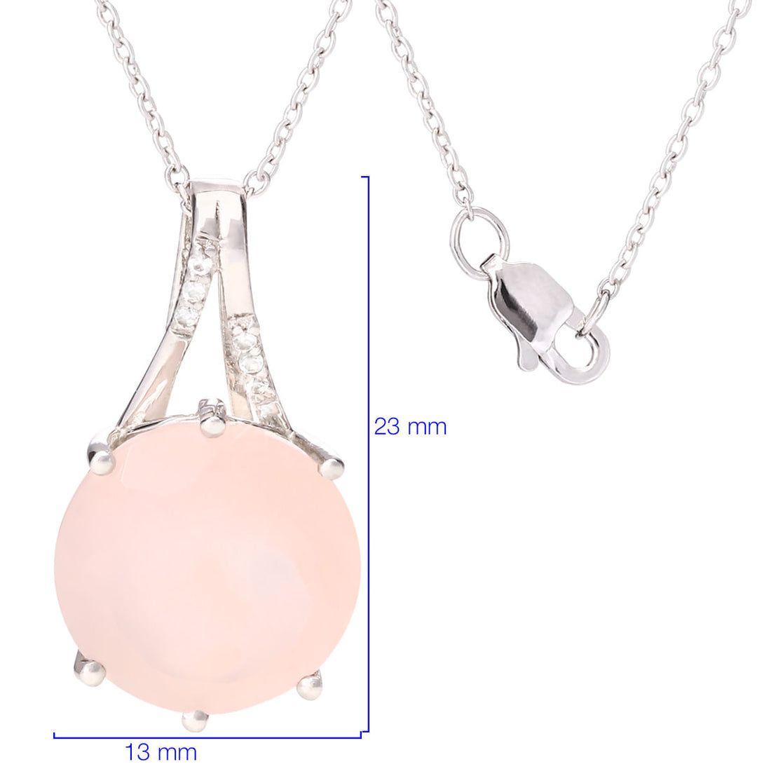 Pingente em Prata 925 Calcedônia Rosa e Topázios Brancos