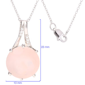 Pingente em Prata 925 Calcedônia Rosa e Topázios Brancos