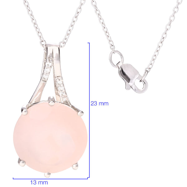 Pingente em Prata 925 Calcedônia Rosa e Topázios Brancos