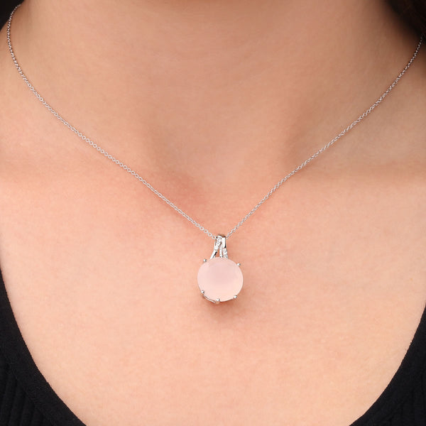Pingente em Prata 925 Calcedônia Rosa e Topázios Brancos