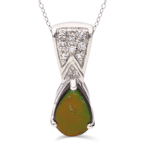 Pingente Em Prata 925 Ammolite Gota e Topázios Brancos