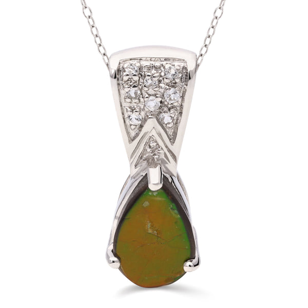Pingente Em Prata 925 Ammolite Gota e Topázios Brancos