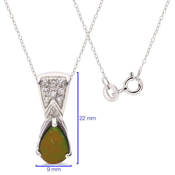Pingente Em Prata 925 Ammolite Gota e Topázios Brancos