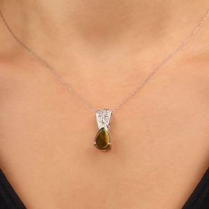 Pingente Em Prata 925 Ammolite Gota e Topázios Brancos
