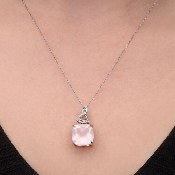 Pingente em Prata 925 Com Quartzo Rosa e Topázio Branco