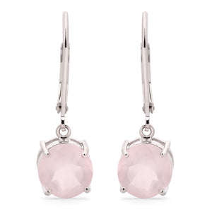 Par de Brinco Com Quartzo Rosa Prata
