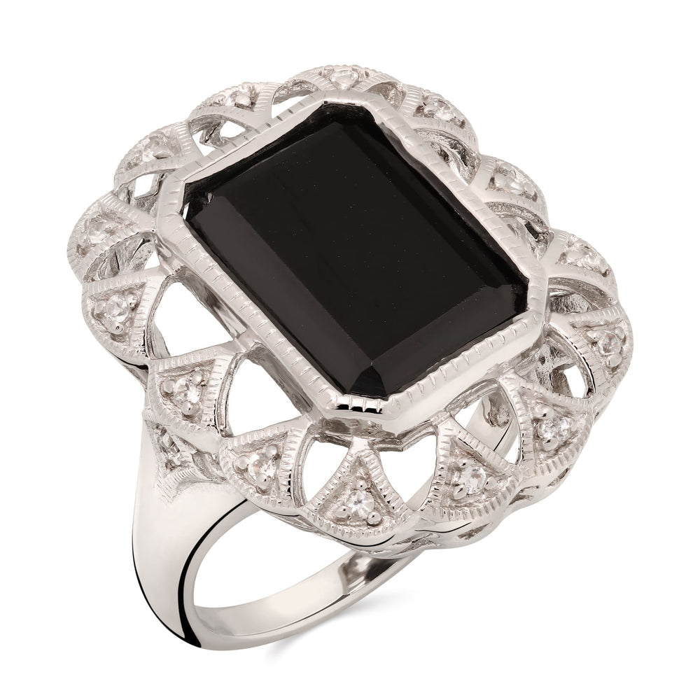 Anel em Prata 925 com Black Spinel e Topazios Brancos