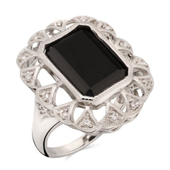 Anel em Prata 925 com Black Spinel e Topazios Brancos