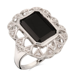 Anel em Prata 925 com Black Spinel e Topazios Brancos