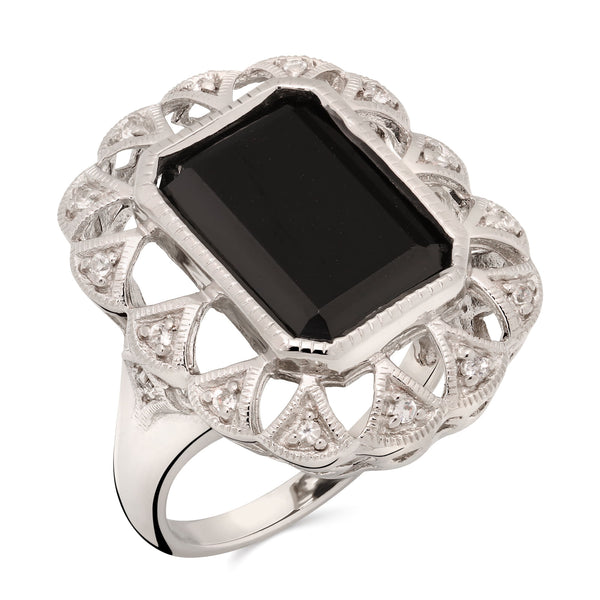 Anel em Prata 925 com Black Spinel e Topazios Brancos