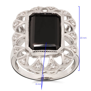 Anel em Prata 925 com Black Spinel e Topazios Brancos