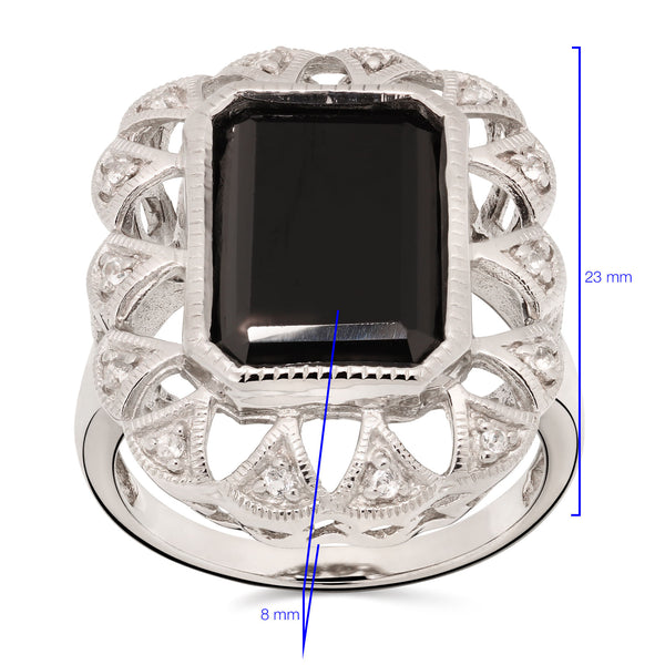 Anel em Prata 925 com Black Spinel e Topazios Brancos