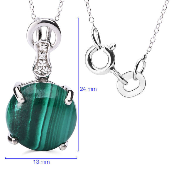 Pingente  em Prata 925 Com Malaquita Cabuchon e Diamantes