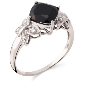 Anel em Prata 925 com Black Spinel e Topázios Brancos