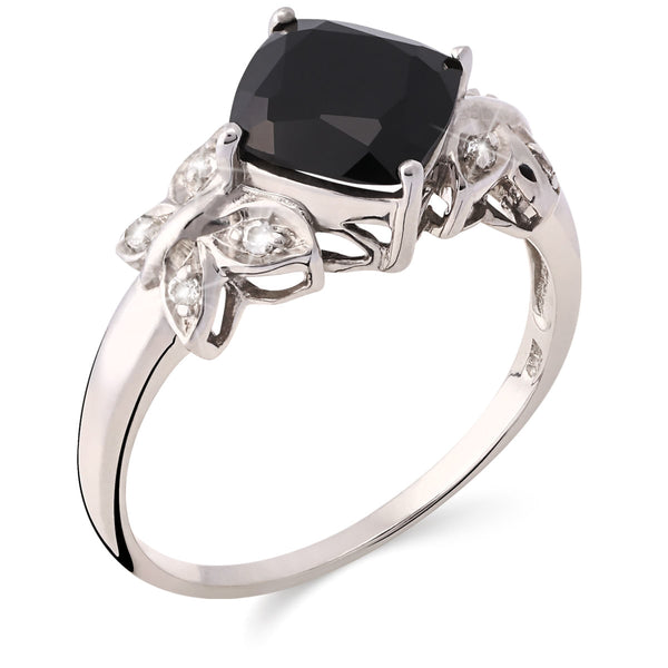 Anel em Prata 925 com Black Spinel e Topázios Brancos