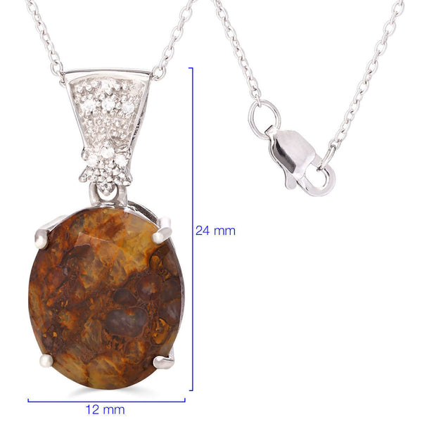 Pingente em Prata 925 com Jasper Oval e Topázios Brancos