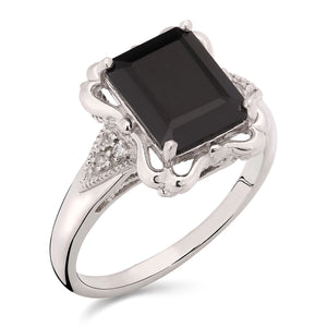 Anel em Prata 925Com Black Spinel Retangular e Topázios Brancos