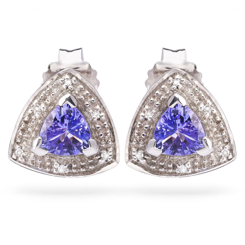 Par de Brinco Em Prata 925 om Tanzanitas e Diamantes