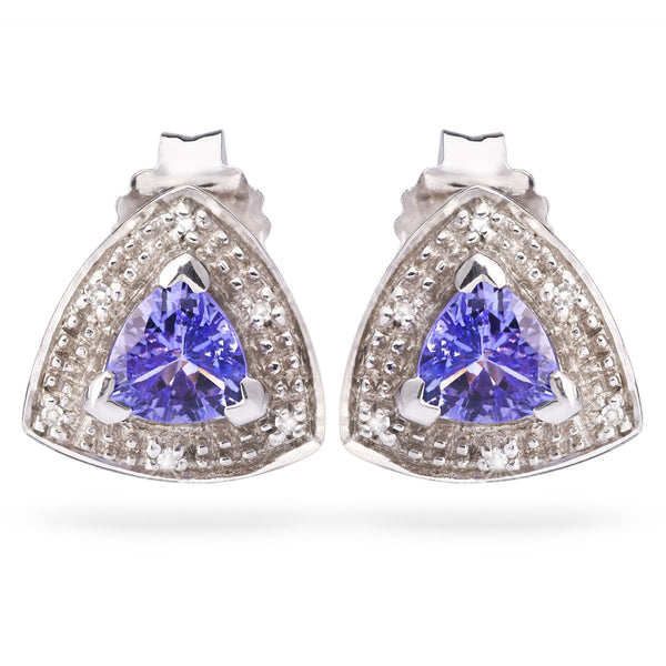 Par de Brinco Em Prata 925 om Tanzanitas e Diamantes