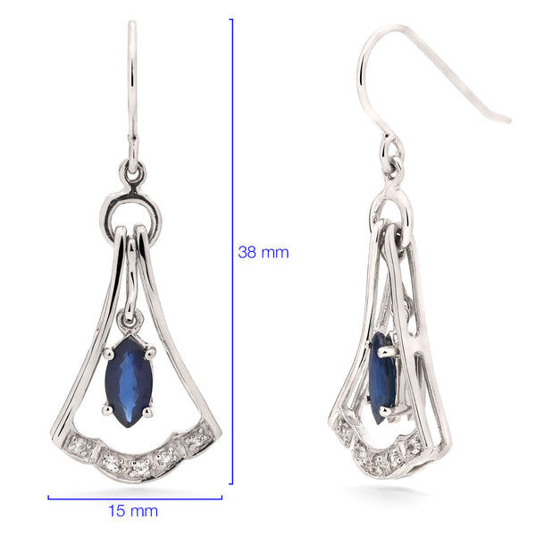 Par de Brinco em Prata 925 Com Safira Azul e Safira Branca