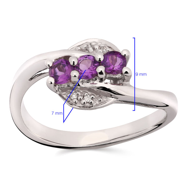 Anel em Prata 925 com Ametistas e Diamantes