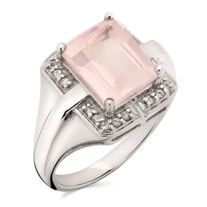 Anel em Prata 925 Com Quartzo Rosa e Topázios Brancos
