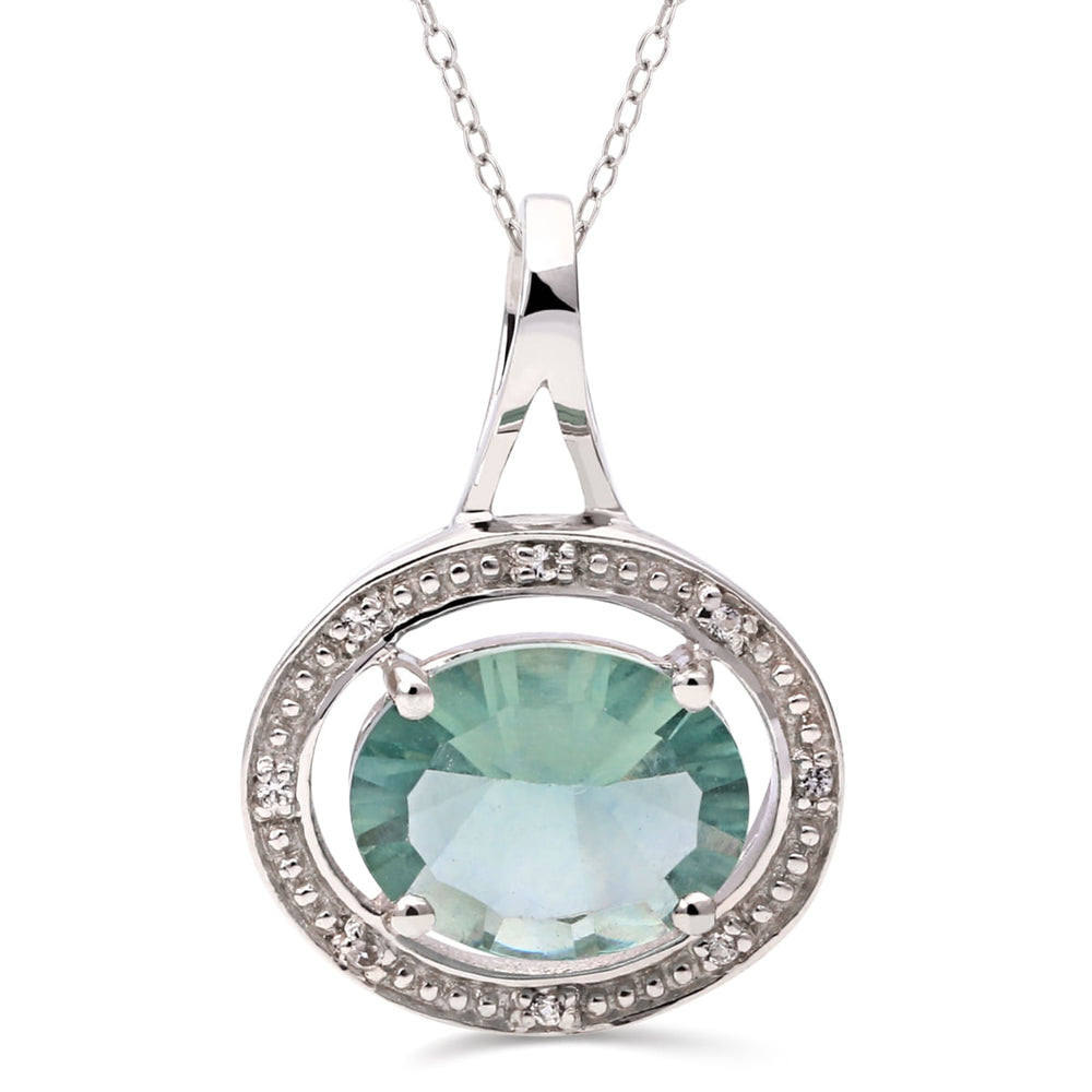 Pingente em Prata 925 Com Fluorite Verde e Topázios Brancos