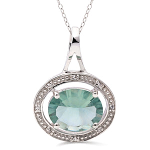 Pingente em Prata 925 Com Fluorite Verde e Topázios Brancos