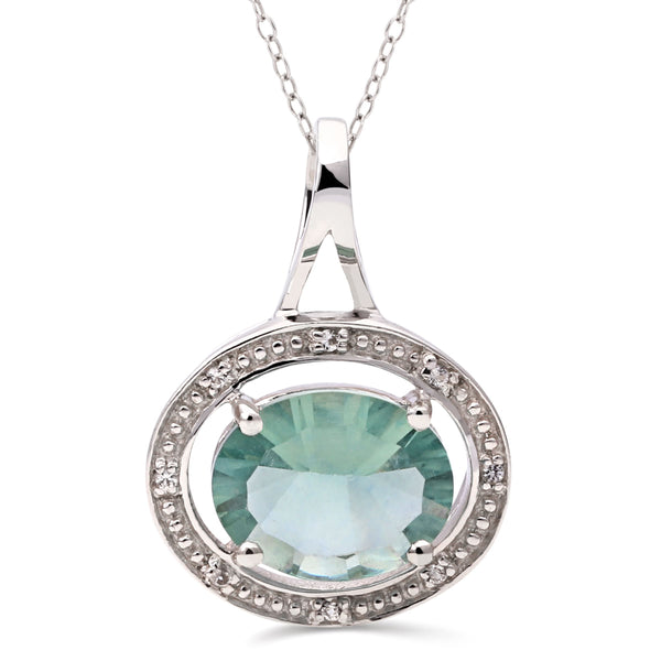Pingente em Prata 925 Com Fluorite Verde e Topázios Brancos