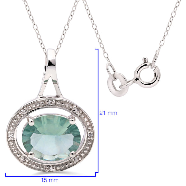Pingente em Prata 925 Com Fluorite Verde e Topázios Brancos