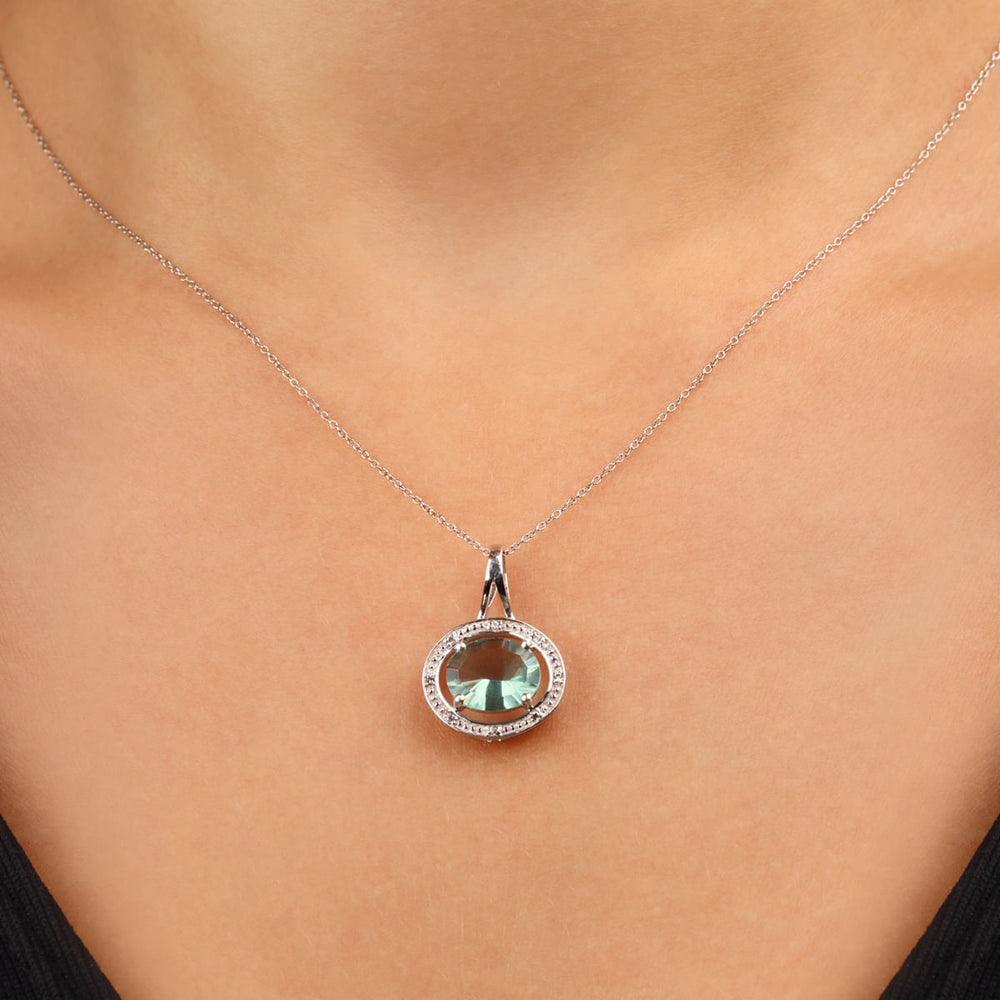 Pingente em Prata 925 Com Fluorite Verde e Topázios Brancos