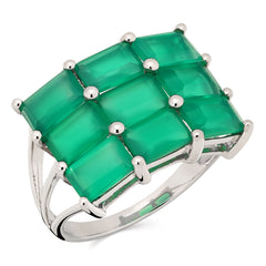 Anel em Prata 925 com Calcedônia Verde