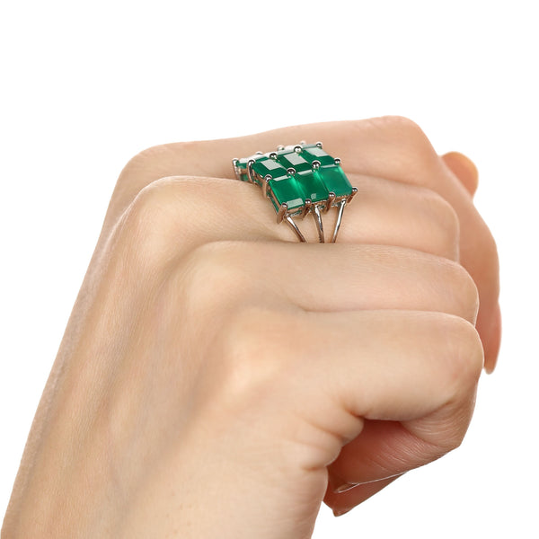 Anel em Prata 925 com Calcedônia Verde