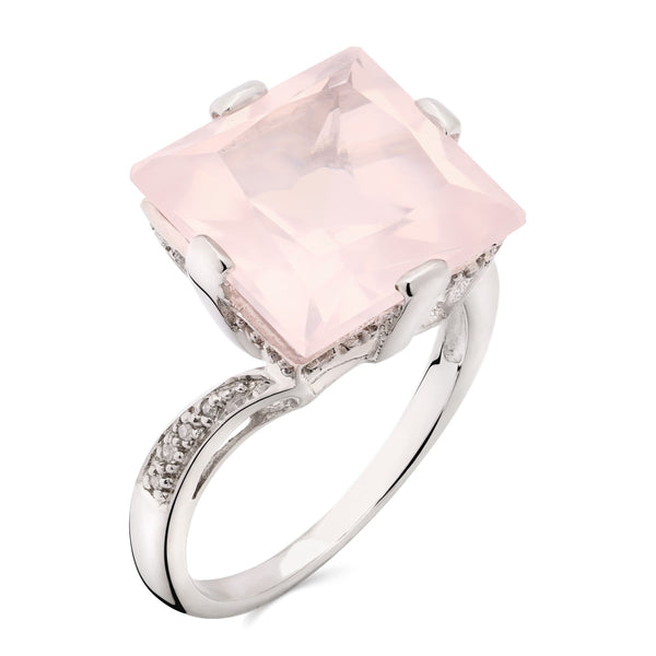 Anel em Prata 925 com Quartzo Rosa,Tópazios Brancos e Diamantes