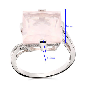 Anel em Prata 925 com Quartzo Rosa,Tópazios Brancos e Diamantes
