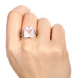 Anel em Prata 925 com Quartzo Rosa,Tópazios Brancos e Diamantes