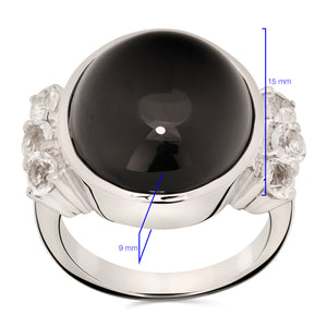 Anel em Prata 925 com Black Spinel Redondo e Topázio Branco