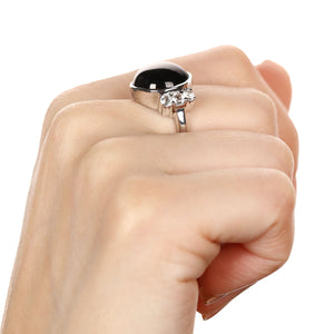 Anel em Prata 925 com Black Spinel Redondo e Topázio Branco
