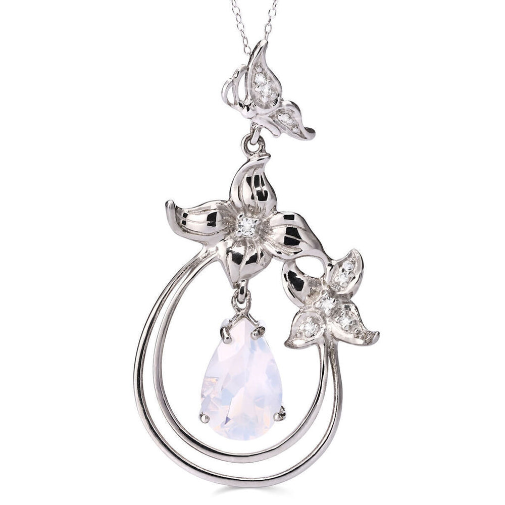 Pingente em Prata 925 Flor com Quartzo Blue Moon e Diamantes