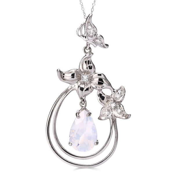 Pingente em Prata 925 Flor com Quartzo Blue Moon e Diamantes