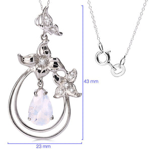 Pingente em Prata 925 Flor com Quartzo Blue Moon e Diamantes