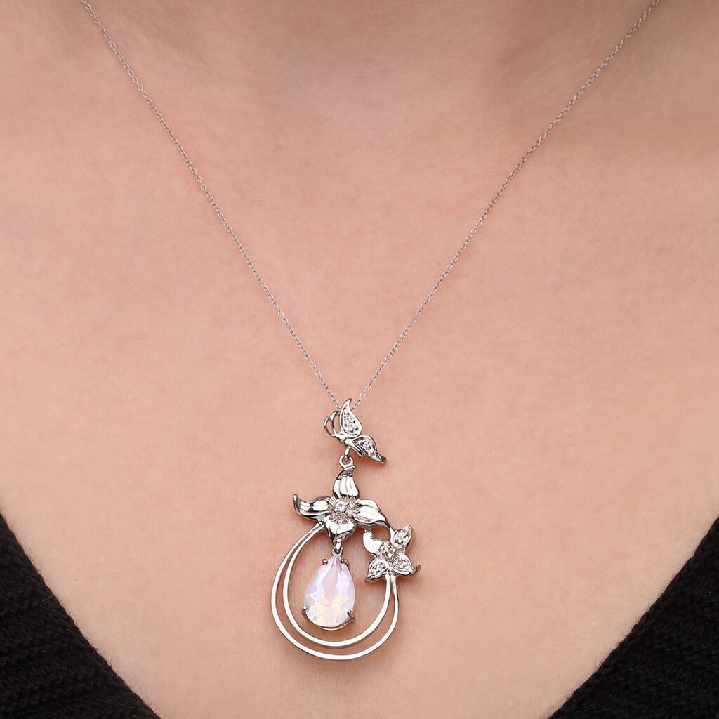 Pingente em Prata 925 Flor com Quartzo Blue Moon e Diamantes