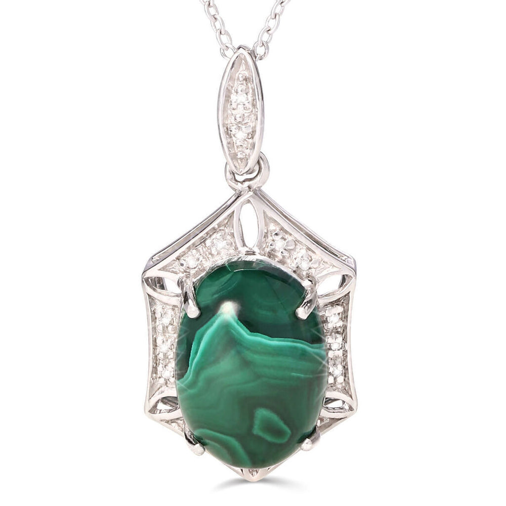 Pingente em Prata 925 Malaquita e Diamantes